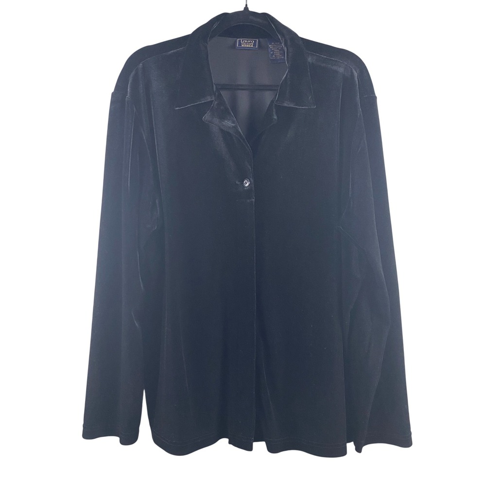 Laura Scott Woman Velvet Button Up Shirt 16-18W Black Long Sleeve Goth Witchy